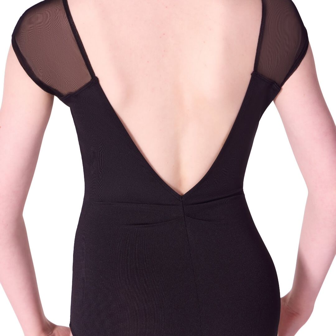 Capezio F12603W-Cap Sleeve Leotard V-front neckline-BLACK