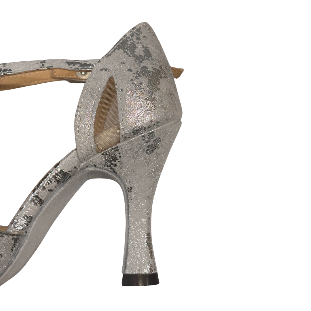 Merlet MYRIAM-1973-900-Ballroom Shoe 3" Suede Sole Leather White Silver