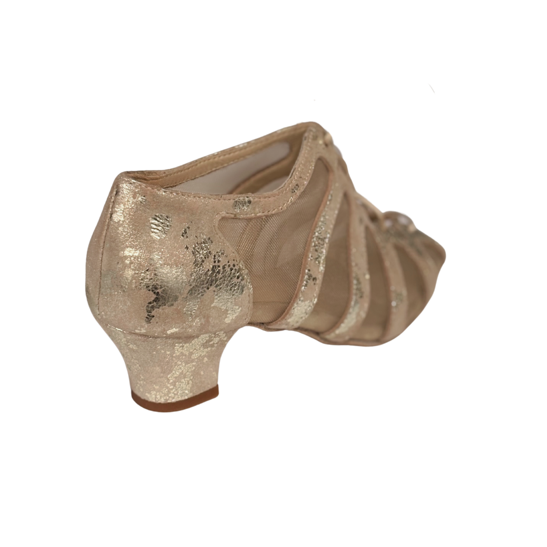 Merlet FIBIE-1973-106-Soulier de Danse 1.7" Semelle Suede Cuir Beige Gold