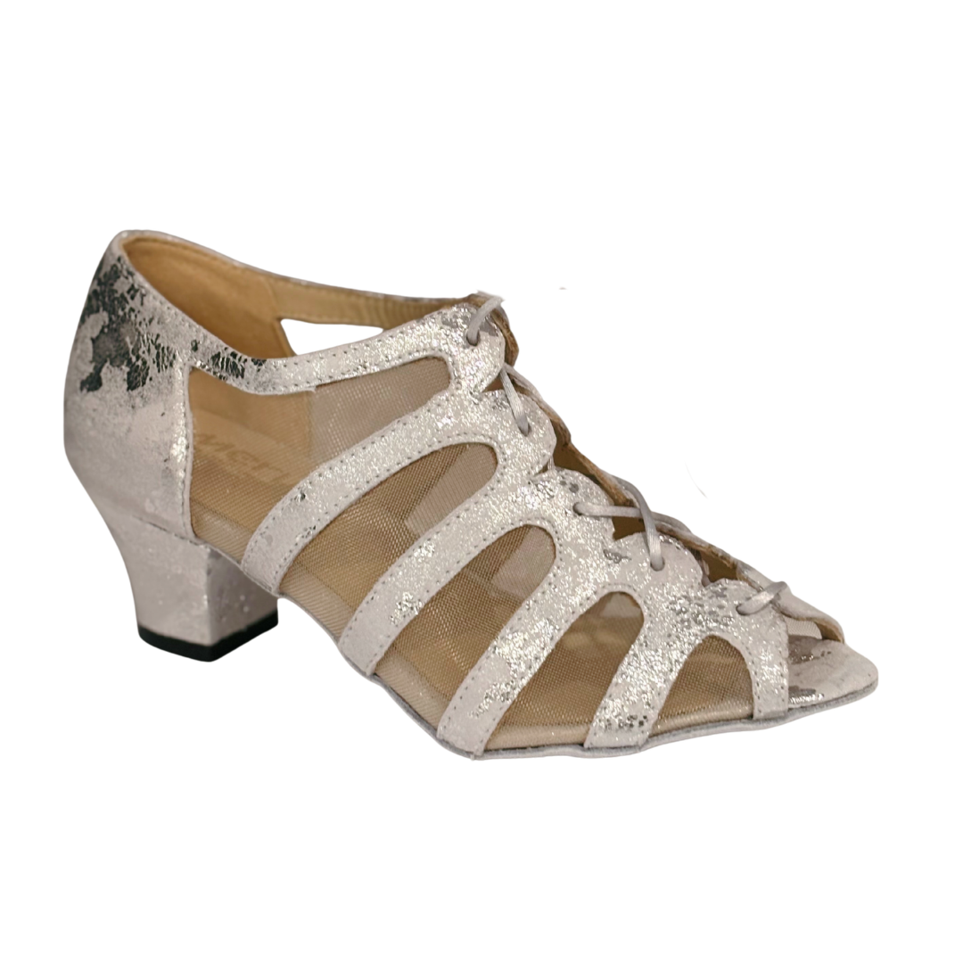 Merlet FIBIE-1973-900-Soulier de Danse 1.7" Semelle Suede Cuir Argent Blanc