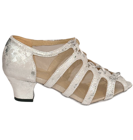 Merlet FIBIE-1973-900-Ballroom Shoes 1.7" Suede Sole Leather White Silver