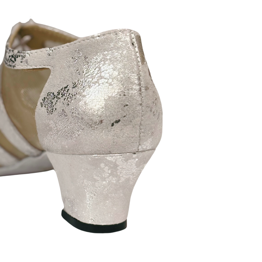 Merlet FIBIE-1973-900-Ballroom Shoes 1.7" Suede Sole Leather White Silver