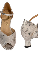 Merlet KALY1-1973-900-Ballroom Shoes 2'' Suede Sole Leather White Silver