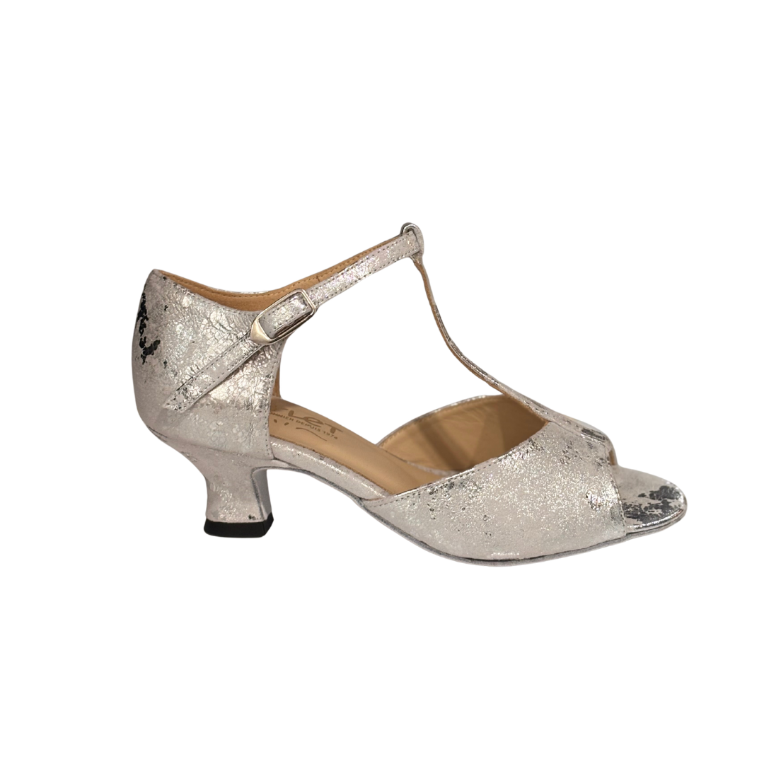 Merlet DELPHINE-1973-900-Ballroom Shoes 1.7" Suede Sole Leathe White Silver