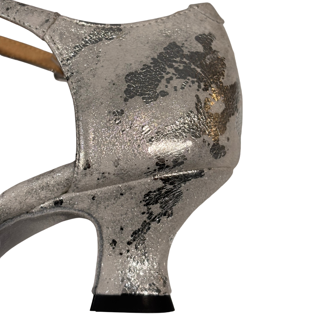 Merlet DELPHINE-1973-900-Ballroom Shoes 1.7" Suede Sole Leathe White Silver