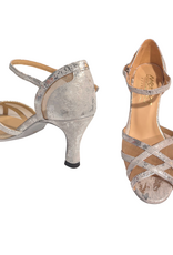 Merlet SAMI-1973-900-Soulier de Danse 2.5"Semelle Suede Cuir Argent Blanc