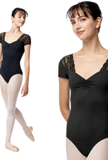 Lulli Dancewear LUF682-Valeria Lace and Mesh Short Sleeve Leotard-BLACK