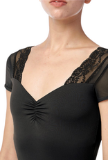 Lulli Dancewear LUF682-Valeria Leotard Manches Courtes Dentelle et Mesh - NOIR
