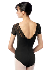 Lulli Dancewear LUF682-Valeria Lace and Mesh Short Sleeve Leotard-BLACK