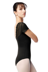 Lulli Dancewear LUF682-Valeria Lace and Mesh Short Sleeve Leotard-BLACK