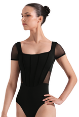 Bloch L20011B-Leotard Mia à Manches Courtes en Maille Unie avec Détail en Velours NOIR