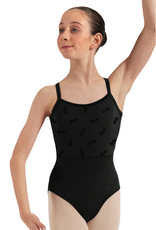 Bloch CL70017-Leotard à Bretelles Fines et Imprimé Floral Aria Encolure Ronde NOIR
