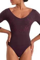 Mirella M60003LM-Leotard-Brodé à Col en V et Manches 3/4