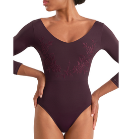Mirella M60003LM-Leotard-Brodé à Col en V et Manches 3/4