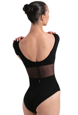 Bloch L20011B-Leotard Mia à Manches Courtes en Maille Unie avec Détail en Velours NOIR