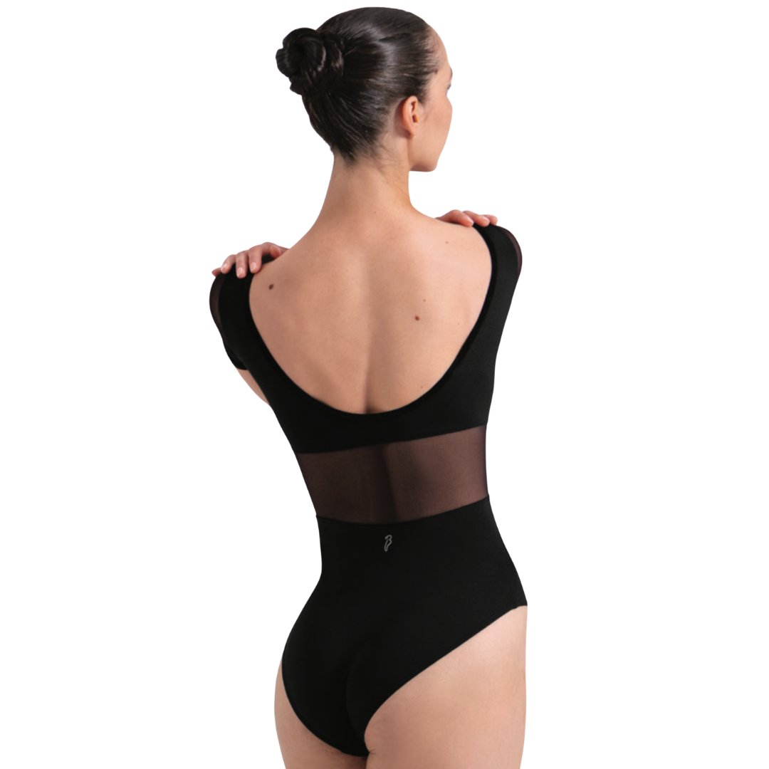 Bloch L20011B-Leotard Mia à Manches Courtes en Maille Unie avec Détail en Velours NOIR