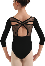 Bloch CL60005-Avery Scoop Neckline Floral Flock 3/4 Sleeve Leotard BLACK