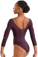 Mirella M60003LM-Leotard-Brodé à Col en V et Manches 3/4