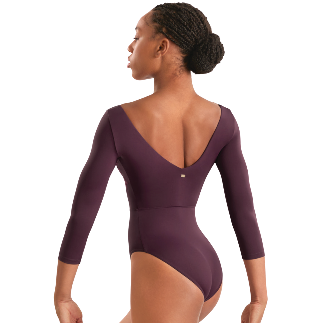 Mirella M60003LM-Leotard-Brodé à Col en V et Manches 3/4
