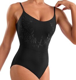 Mirella M70007LM-Leotard à Bretelles Fines avec Détails Brodés Florals NOIR