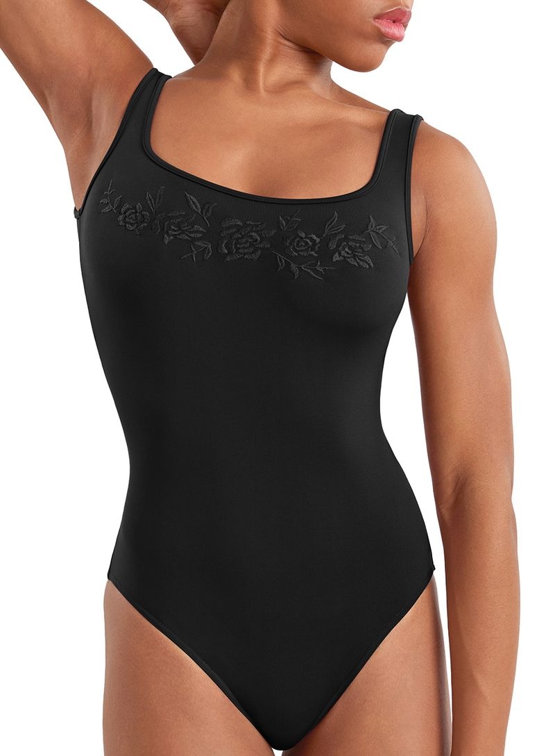 Mirella M50010LM-Leotard Débardeur en Maille Brodée à Fleurs