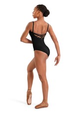 Mirella M70008LM-Leotard à Bretelles Fines avec Détails Brodés de Fleurs NOIR
