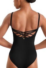 Mirella M70008LM-Leotard à Bretelles Fines avec Détails Brodés de Fleurs NOIR