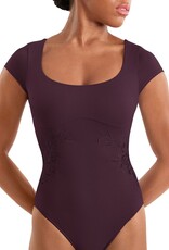 Mirella M20010LM-Floral Embroidered Detail Cap Sleeve Leotard