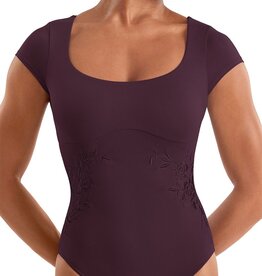 Mirella M20010LM-Floral Embroidered Detail Cap Sleeve Leotard