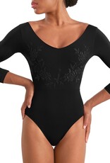 Mirella M60003LM-Leotard-Brodé à Col en V et Manches 3/4