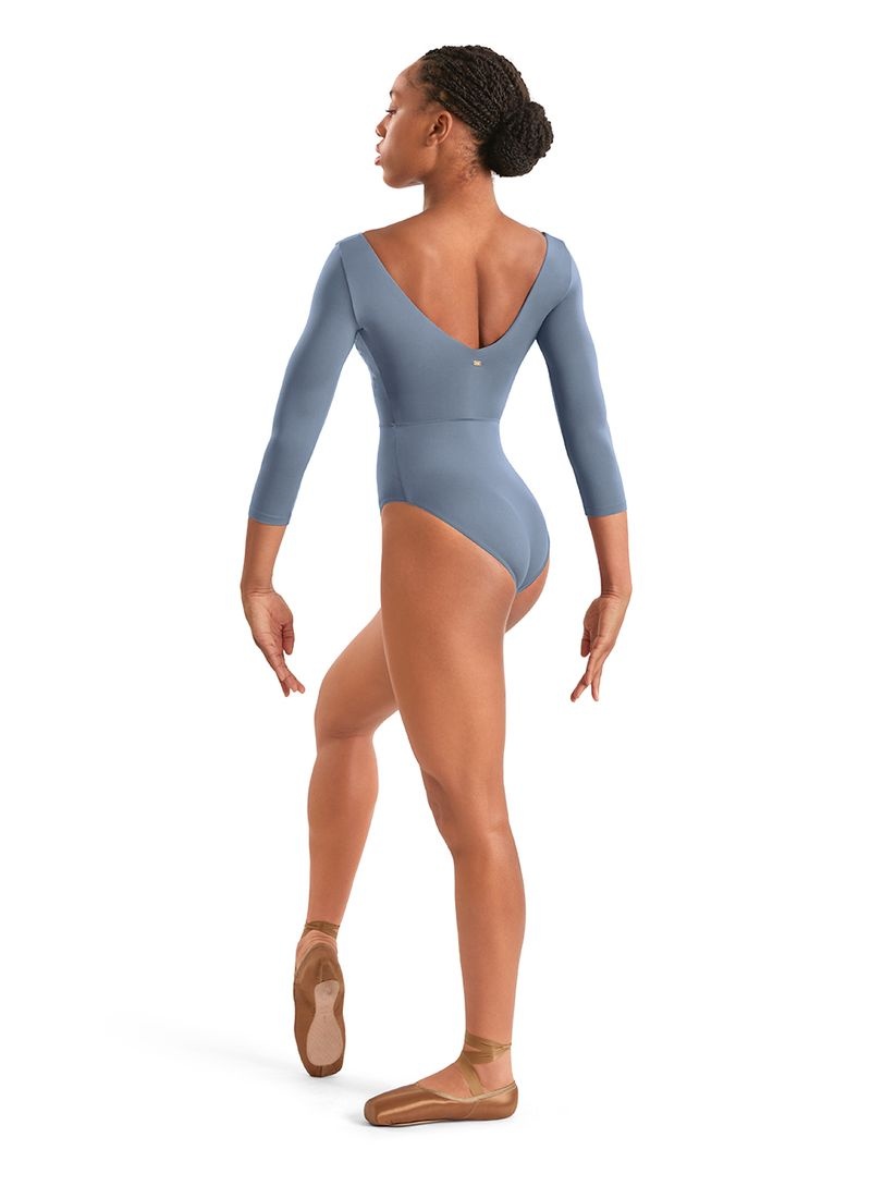 Mirella M60003LM-V Neckline Embroidered 3/4 Sleeve Leotard