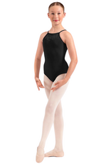 Mirella M40007C-Leotard à Dos Nu et Col Halter Orné de Broderies florales NOIR