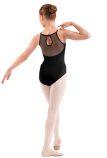 Mirella M40007C-Leotard à Dos Nu et Col Halter Orné de Broderies florales NOIR