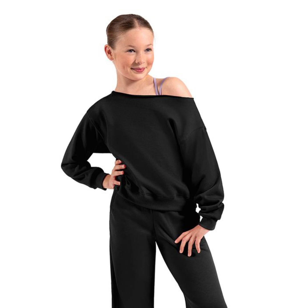 Mirella M30022C-Off The Shoulder Sweatshirt BLACK