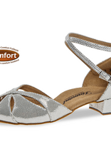 Diamant 141-129-246-Ballroom Shoes Wide width  1'' Bloc Heel Suede Sole-SILVER