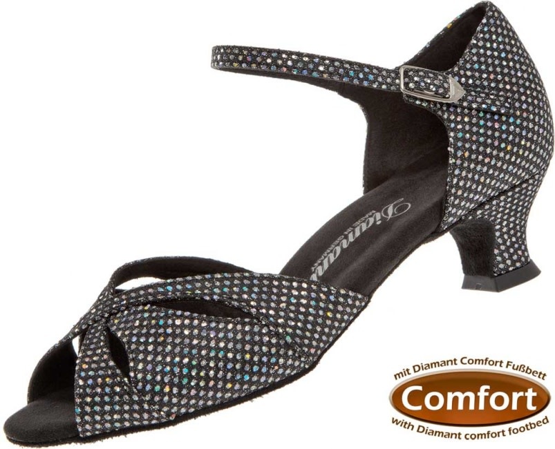 Diamant 144-011-183-Ballroom Shoes 1.5" Suede Sole-BLACK/SILVER HOLOGRAM