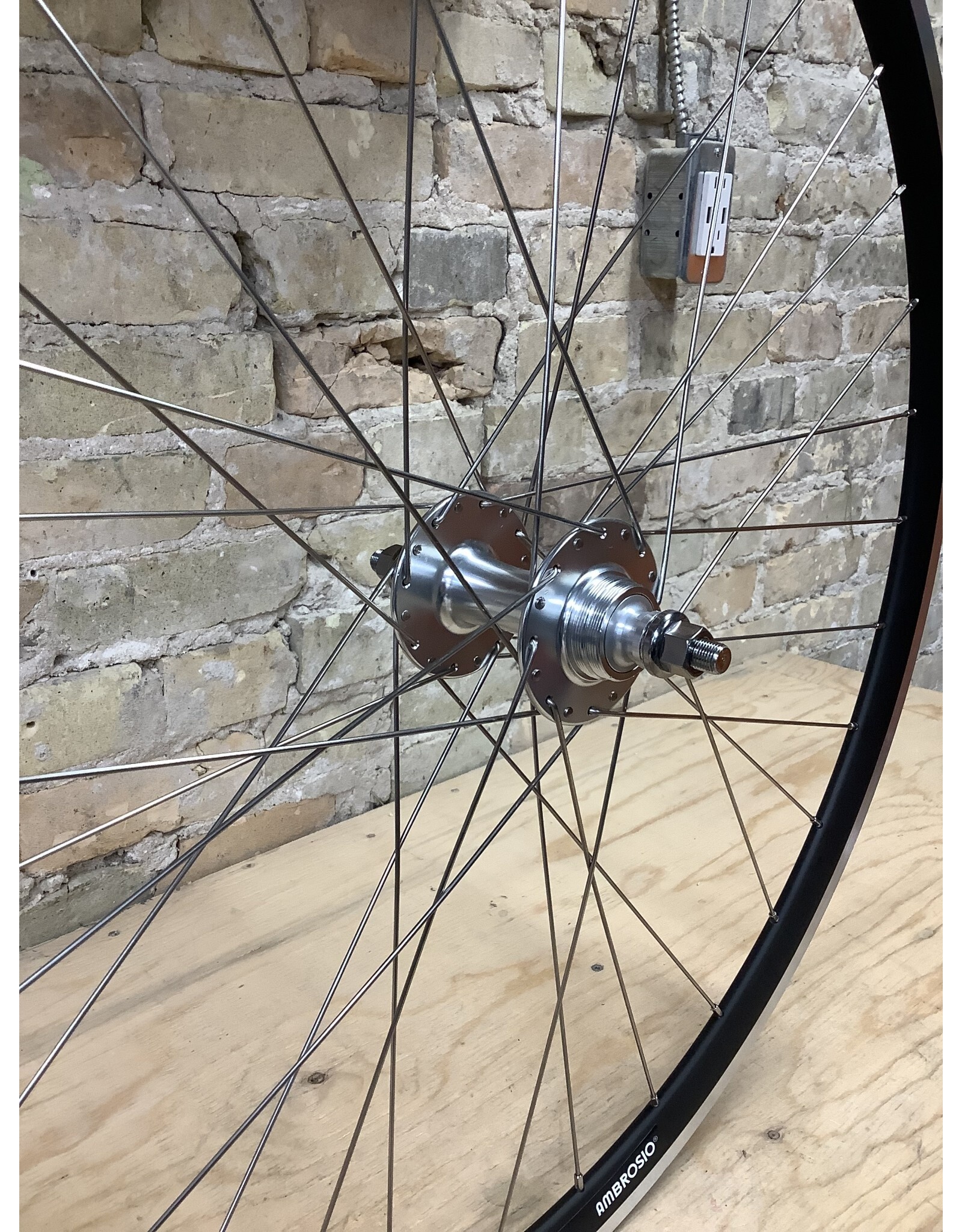 Natural Cycleworks Handbuilt Wheel 700c - Ambrosio FCS30 - Bassi High Flange Track Hub Rear - Double Butted Silver Spokes