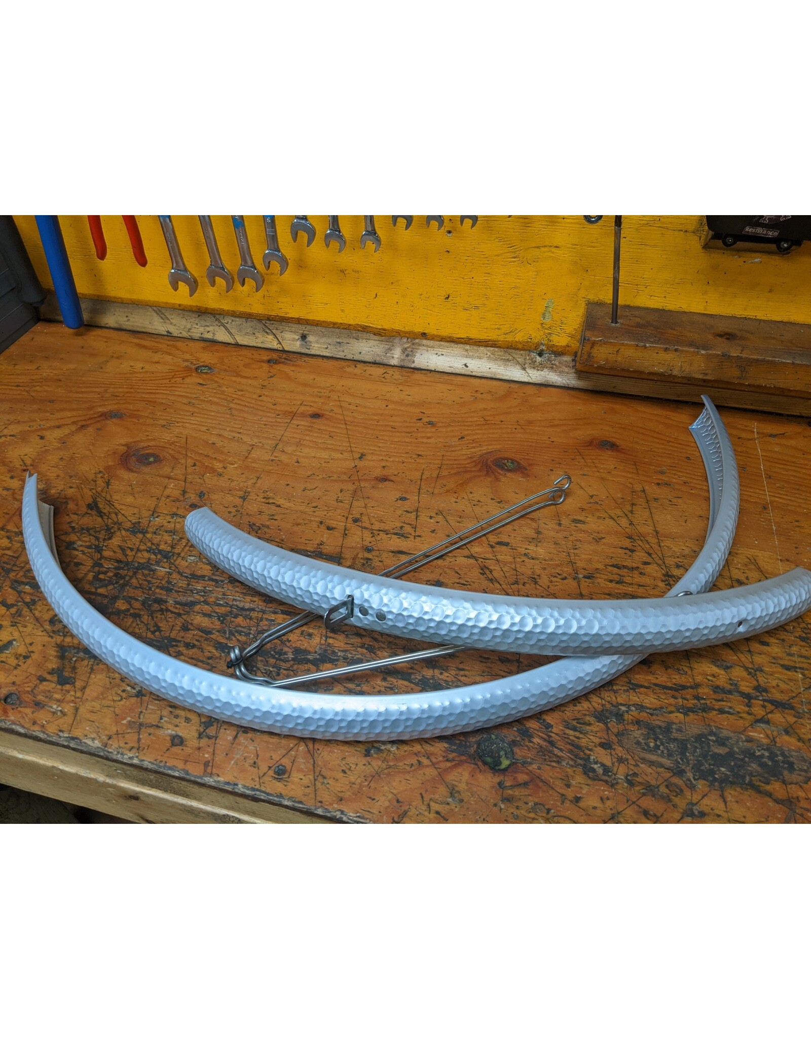 Hammered Aluminum Fender Set Fits 700c 28-38c Tires Silver