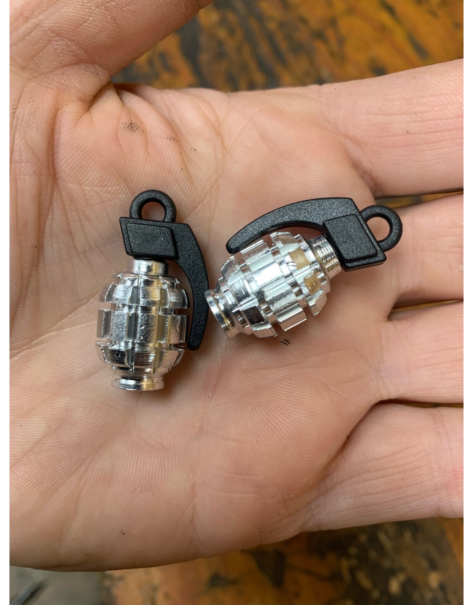 Silver Grenade Schrader Valve Caps Pair