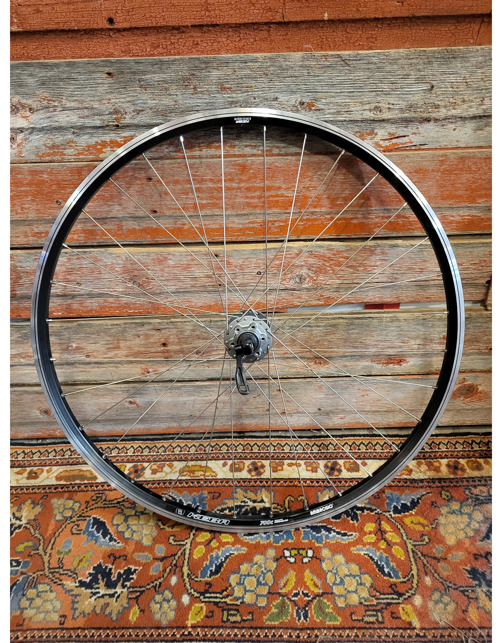 Natural Cycleworks Handbuilt Wheel 700c - Ambrosio Keba - Shimano M525 Gray Front Disc - Double Butted Silver Spokes