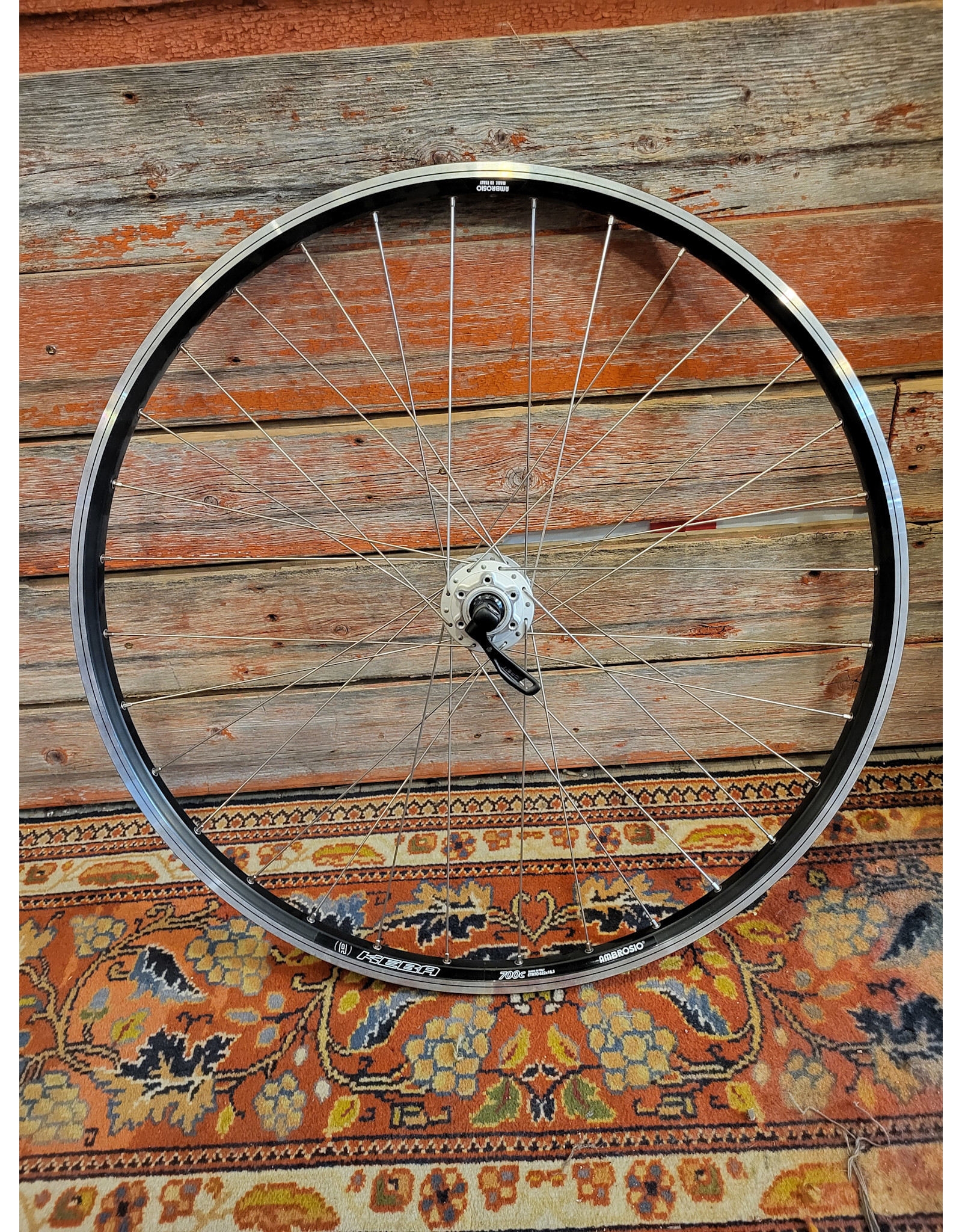 Natural Cycleworks HandBuilt Wheel 700c - Ambrosio Keba - Shimano Deore M475 Front Silver - Double Butted Silver Spokes