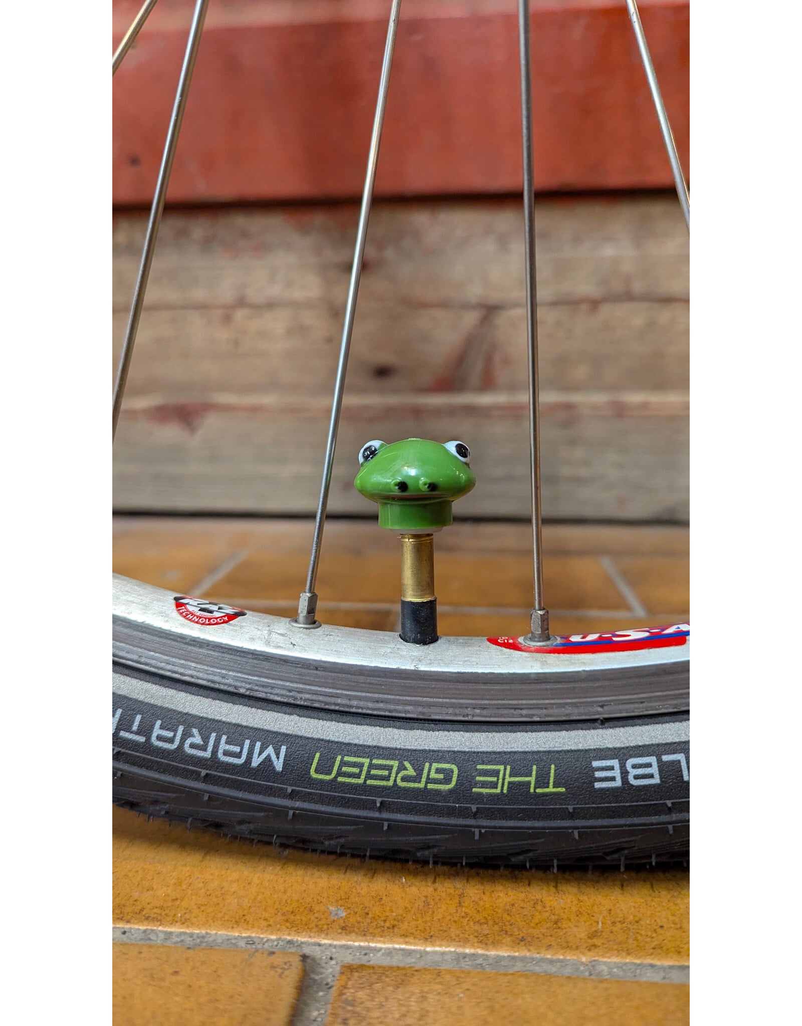 Green Frog Schrader Valve Caps Pair