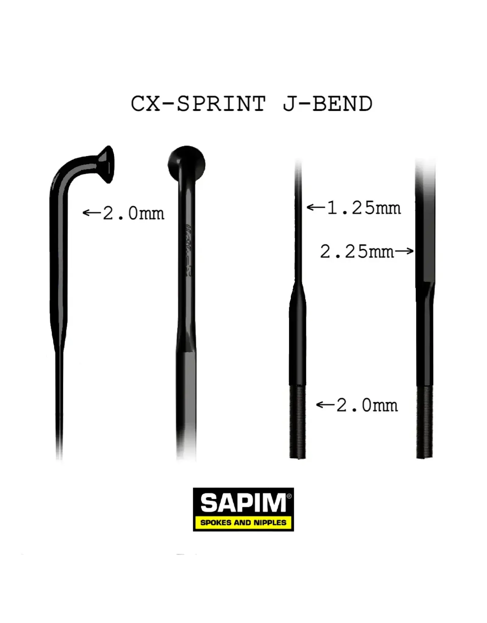 Sapim Sapim CX-Sprint Bladed Spoke Individual Black 310mm Blank (265mm-310mm)