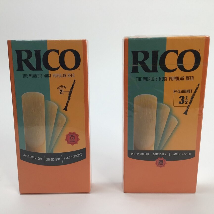 Reed Lot 23. Two Boxes of Rico Eb Clarinet Reeds. One Box of 25, Strength 3.5; One Box of 25, Strength 2 [026]