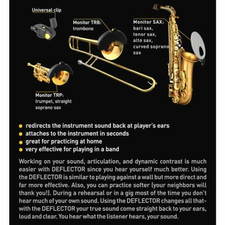 Jazzlab Deflector Pro Sound Monitor for Alto, Soprano Saxophone, Trumpet, Trombone