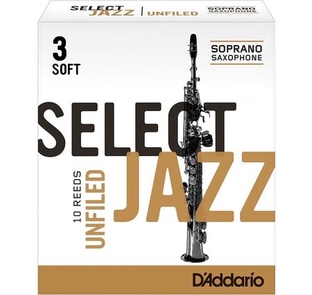 D'Addario Select Jazz Unfiled Soprano Sax Reeds, Box of 10 3 Hard