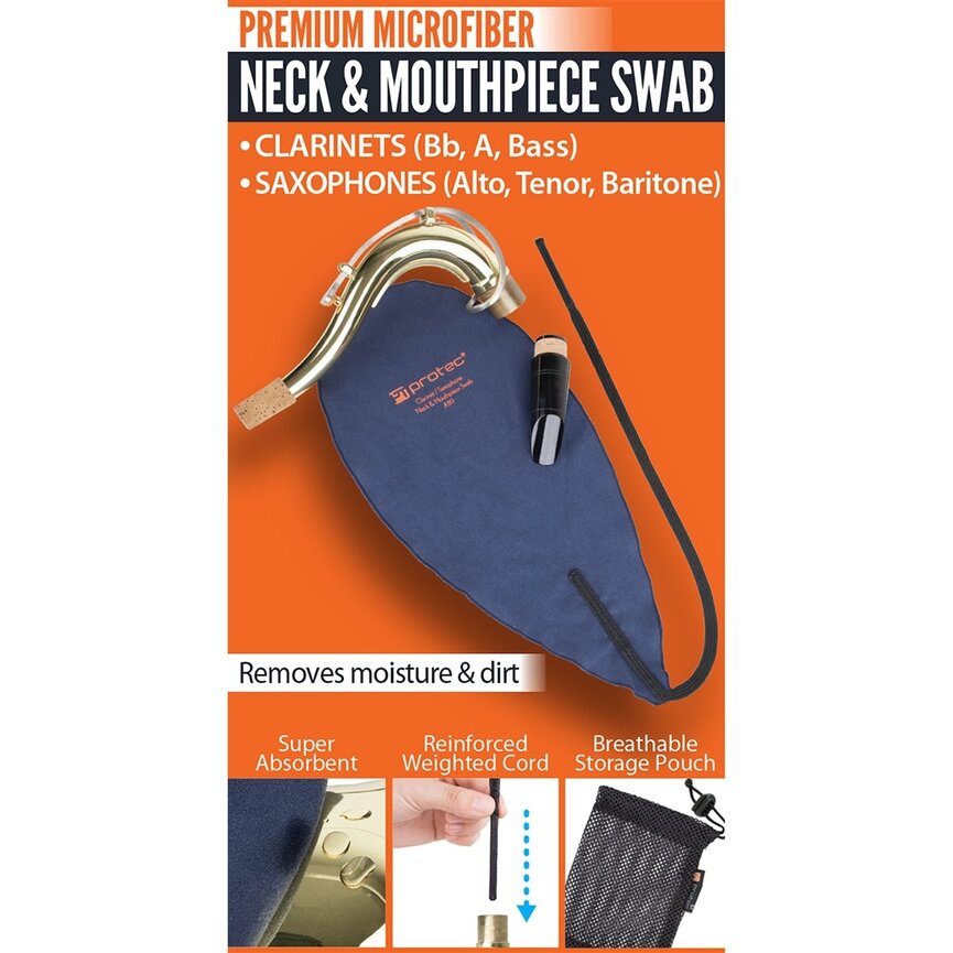ProTec A119 Neck & Mouthpiece Swab: Clarinets (Bb, A, Bass), Saxophones (Alto, Tenor, Baritone)