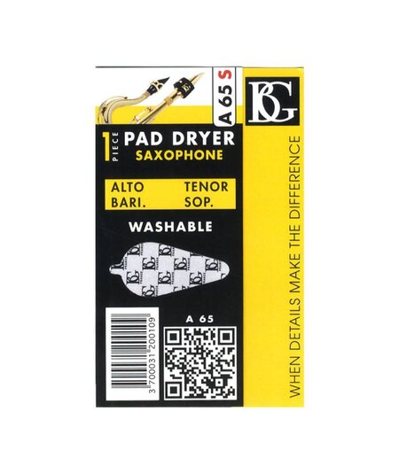 BG A65S Microfiber Pad Dryer for All Saxophones