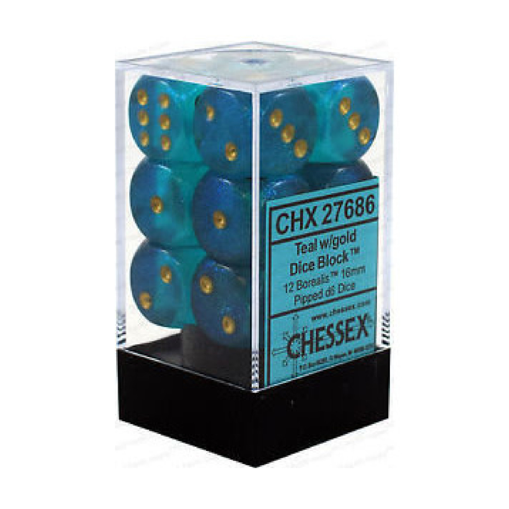 Chessex Borealis: 12D6 Teal/Gold
