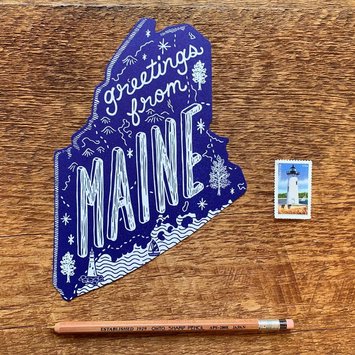 Noteworthy Paper and Press - NPP NPP PC - Greetings From Maine Postcard, Navy